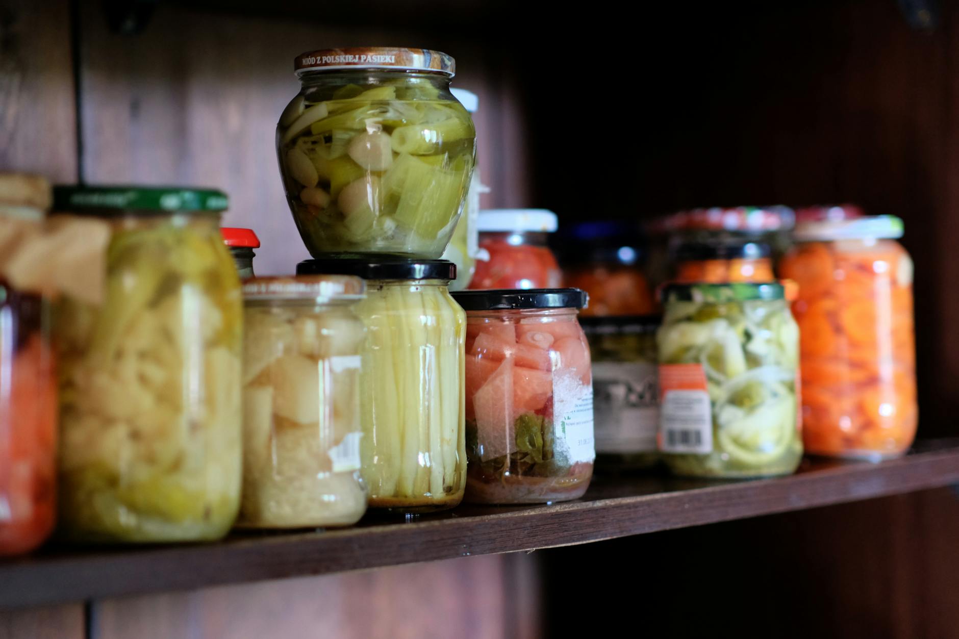 glass jar fermented syrup preservation pantry shelf